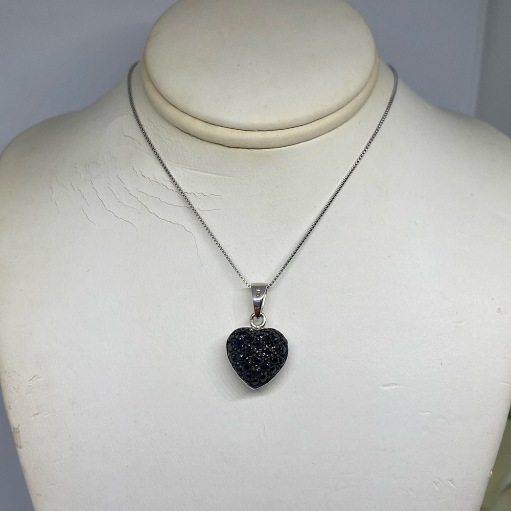 Sterling silver double side (black and white) pave heart necklace